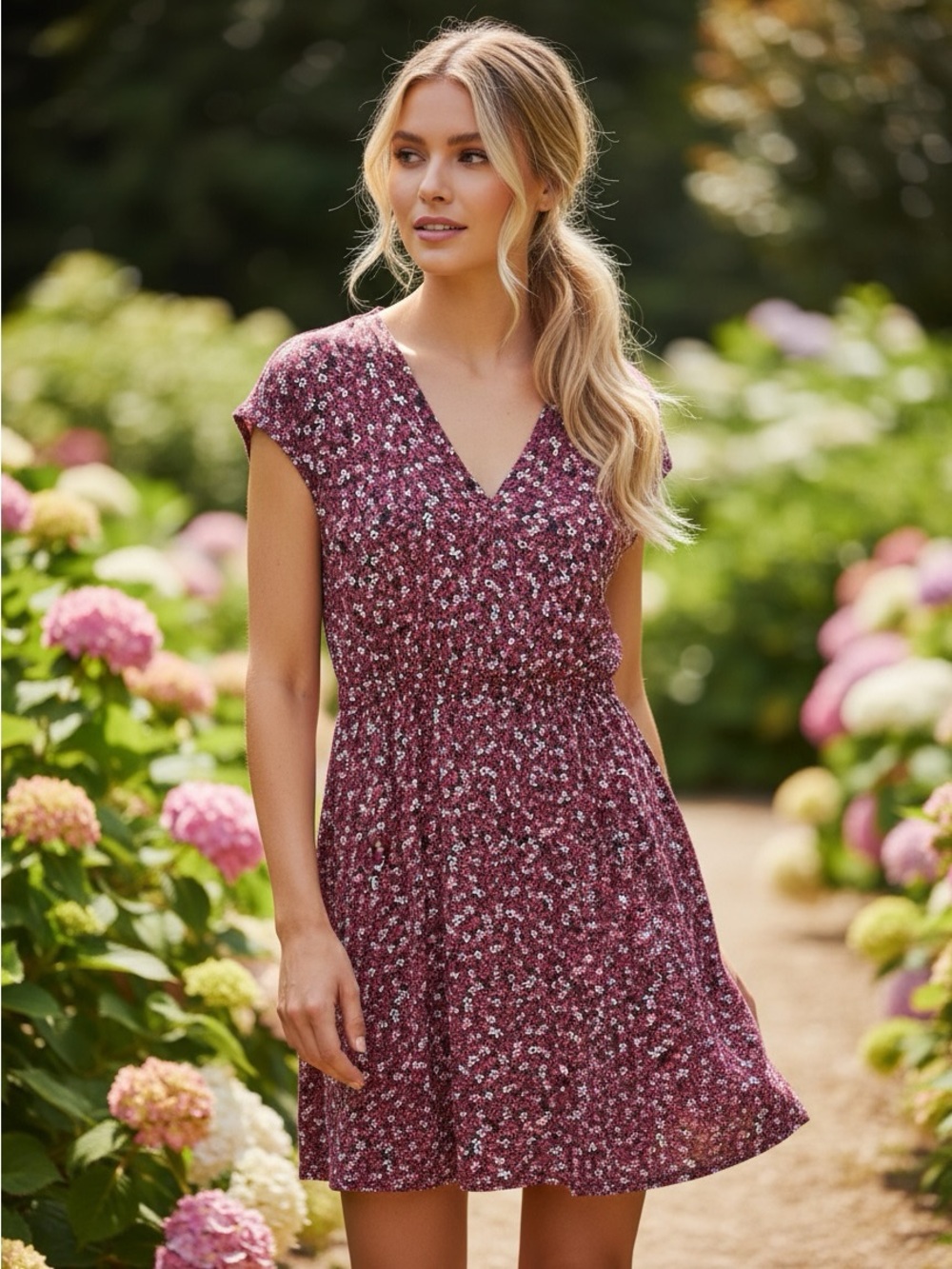 Sandra Darren Burgundy Floral Print Dress Size 20W